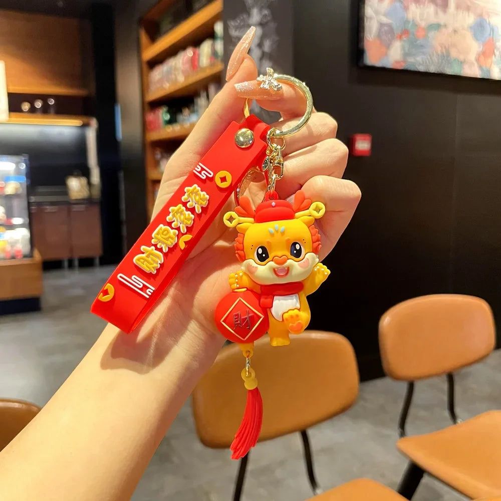 HKM-060563 Cute Dragon Keychain Pendant - 3D PVC Lion Dance Ornament for Keys