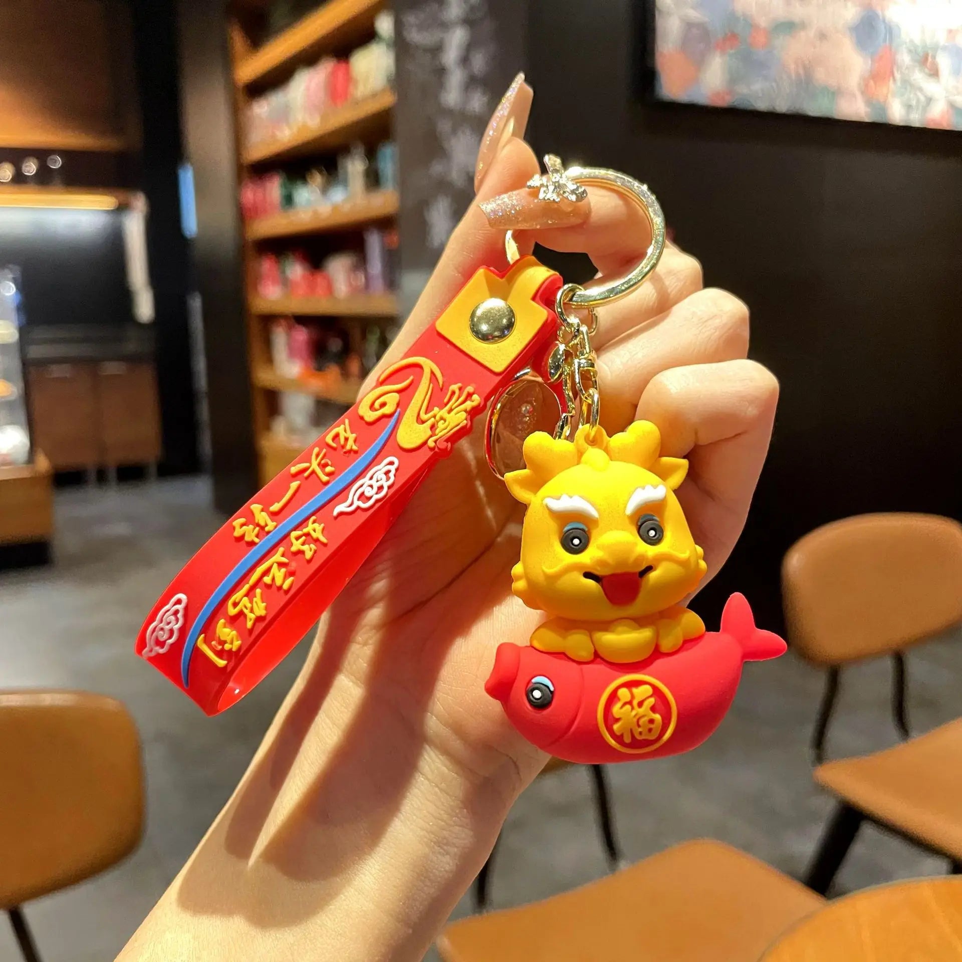 HKM-060563 Cute Dragon Keychain Pendant - 3D PVC Lion Dance Ornament for Keys
