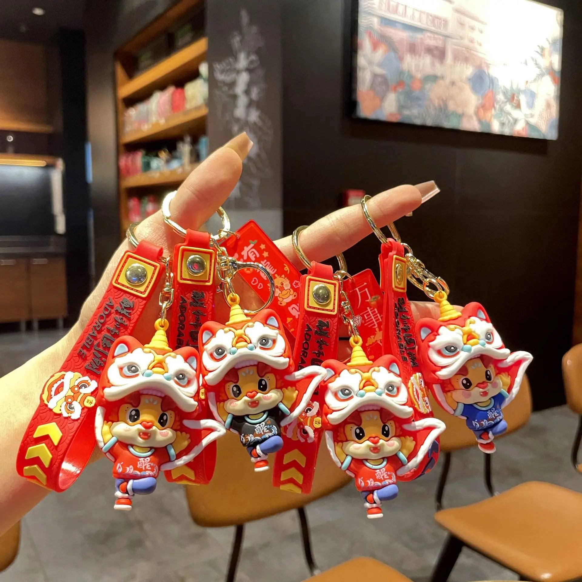 HKM-060563 Cute Dragon Keychain Pendant - 3D PVC Lion Dance Ornament for Keys