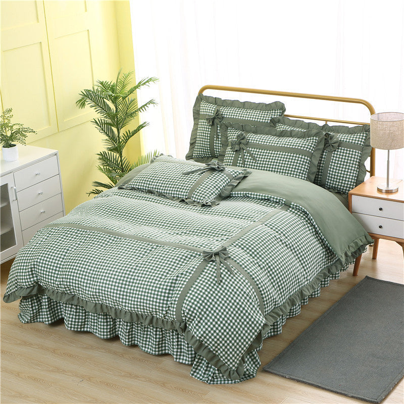HKM-060883 Korean Style Floral Lace Four-Piece Quilt Set for Queen and King Beds