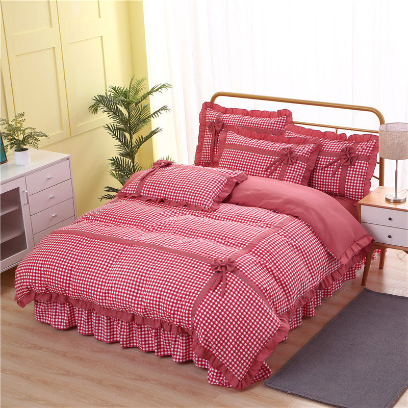 HKM-060883 Korean Style Floral Lace Four-Piece Quilt Set for Queen and King Beds