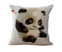 HKM-060947 Cartoon Panda Linen & Cotton Pillowcase Cover with PP Cotton Filling