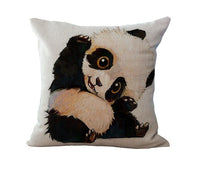 HKM-060947 Cartoon Panda Linen & Cotton Pillowcase Cover with PP Cotton Filling