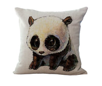 HKM-060947 Cartoon Panda Linen & Cotton Pillowcase Cover with PP Cotton Filling