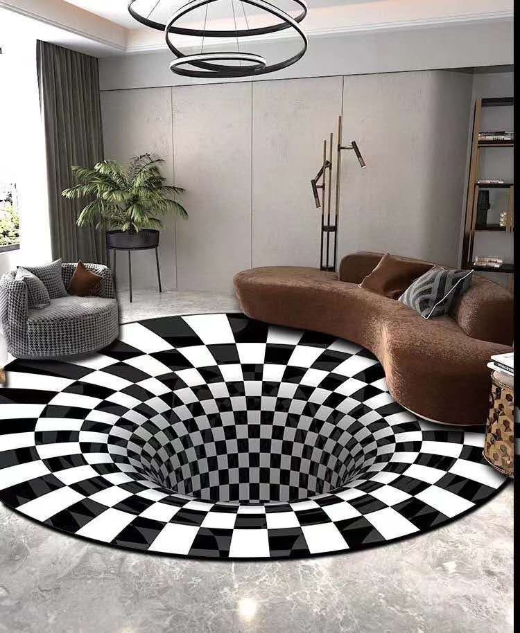 HKM-061267 3D Vortex Illusion Round Carpet - Mulberry Silk Optical Floor Mat, Size Options Available