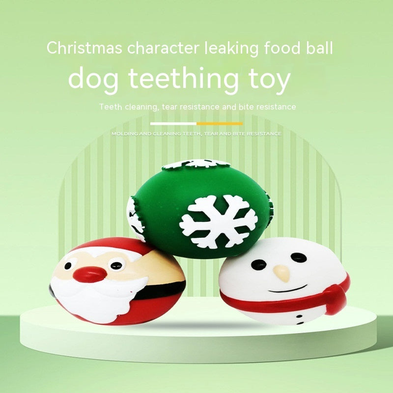 HKM-061331 Interactive Christmas Food Dropping Ball Pet Toy - Bite-Resistant Vinyl Design