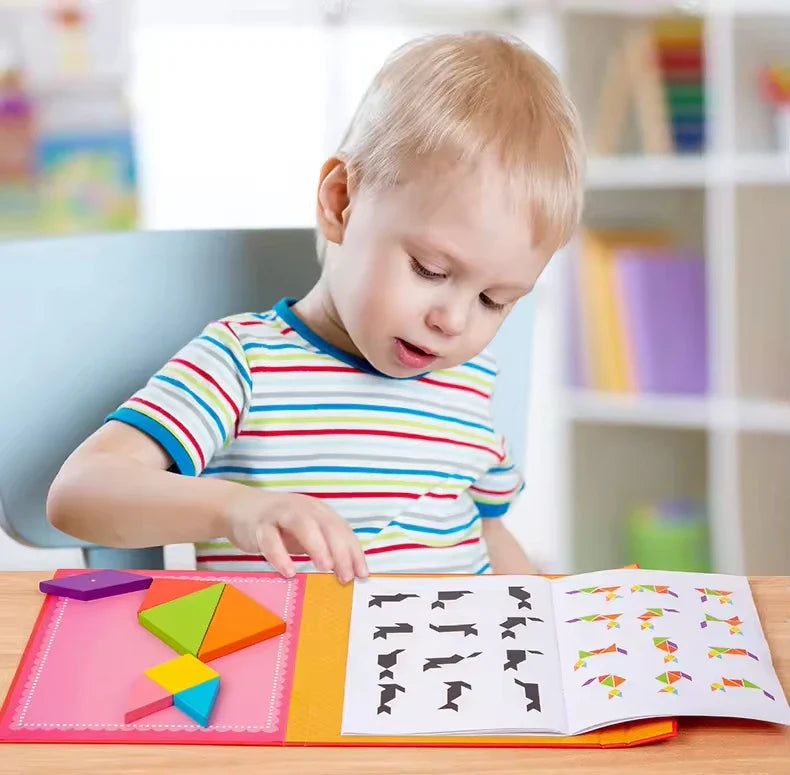 KTX-061459 Wooden Magnetic Tangram Puzzle Set for Kids - Fun Educational Toy for Cognitive Learning, Convenient Storage