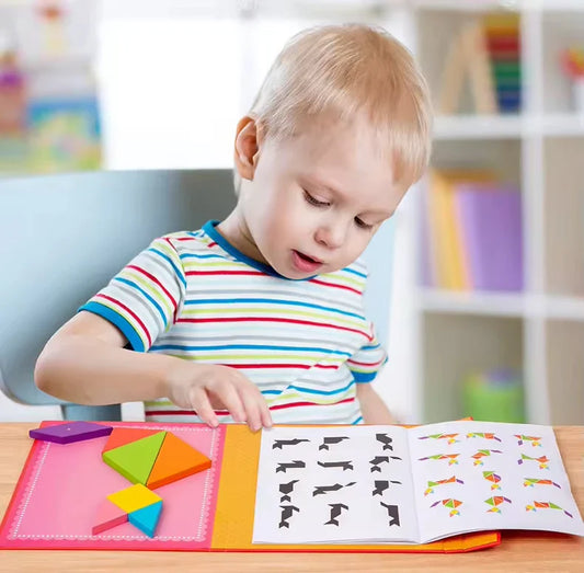 HKM-061459 Wooden Magnetic Tangram Puzzle Set for Kids - Fun Educational Toy for Cognitive Learning, Convenient Storage