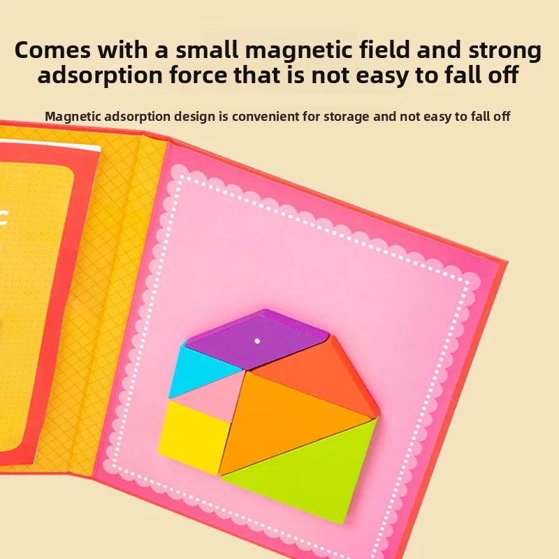 KTX-061459 Wooden Magnetic Tangram Puzzle Set for Kids - Fun Educational Toy for Cognitive Learning, Convenient Storage