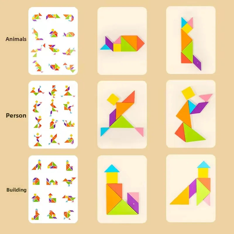 KTX-061459 Wooden Magnetic Tangram Puzzle Set for Kids - Fun Educational Toy for Cognitive Learning, Convenient Storage