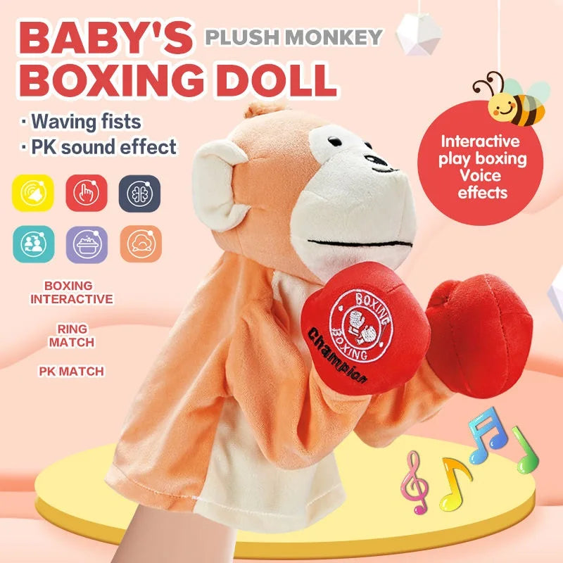 Interactive Plush Monkey Hand Puppet Toy - Boxing Punch Doll for Kids Ages 2 to 14