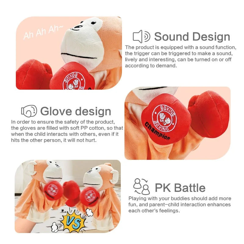 Interactive Plush Monkey Hand Puppet Toy - Boxing Punch Doll for Kids Ages 2 to 14