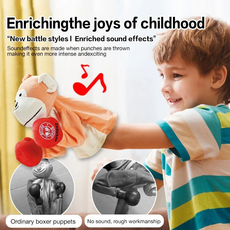Interactive Plush Monkey Hand Puppet Toy - Boxing Punch Doll for Kids Ages 2 to 14