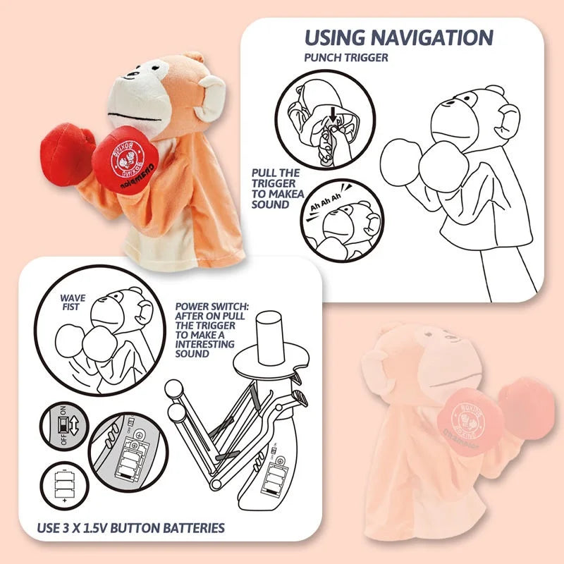 Interactive Plush Monkey Hand Puppet Toy - Boxing Punch Doll for Kids Ages 2 to 14