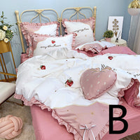 HKM-061715 Cotton Strawberry Embroidery Four-Piece Duvet Cover Bedding Set