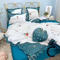 HKM-061715 Cotton Strawberry Embroidery Four-Piece Duvet Cover Bedding Set