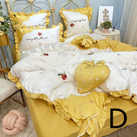 HKM-061715 Cotton Strawberry Embroidery Four-Piece Duvet Cover Bedding Set