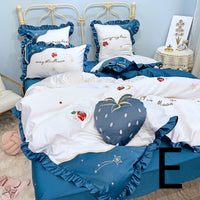 HKM-061715 Cotton Strawberry Embroidery Four-Piece Duvet Cover Bedding Set