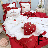 HKM-061715 Cotton Strawberry Embroidery Four-Piece Duvet Cover Bedding Set