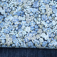 HKM-061715 Small Blue Rose Floral Velvet Cotton Fabric - 80 Pieces, 100% Pure Cotton, Available in Various Lengths