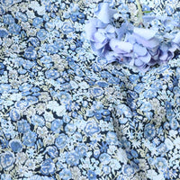 HKM-061715 Small Blue Rose Floral Velvet Cotton Fabric - 80 Pieces, 100% Pure Cotton, Available in Various Lengths