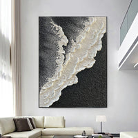 HKM-061971 Hand-Painted Black and White 3D Texture Abstract Landscape Oil Painting on Canvas for Living Room Decor