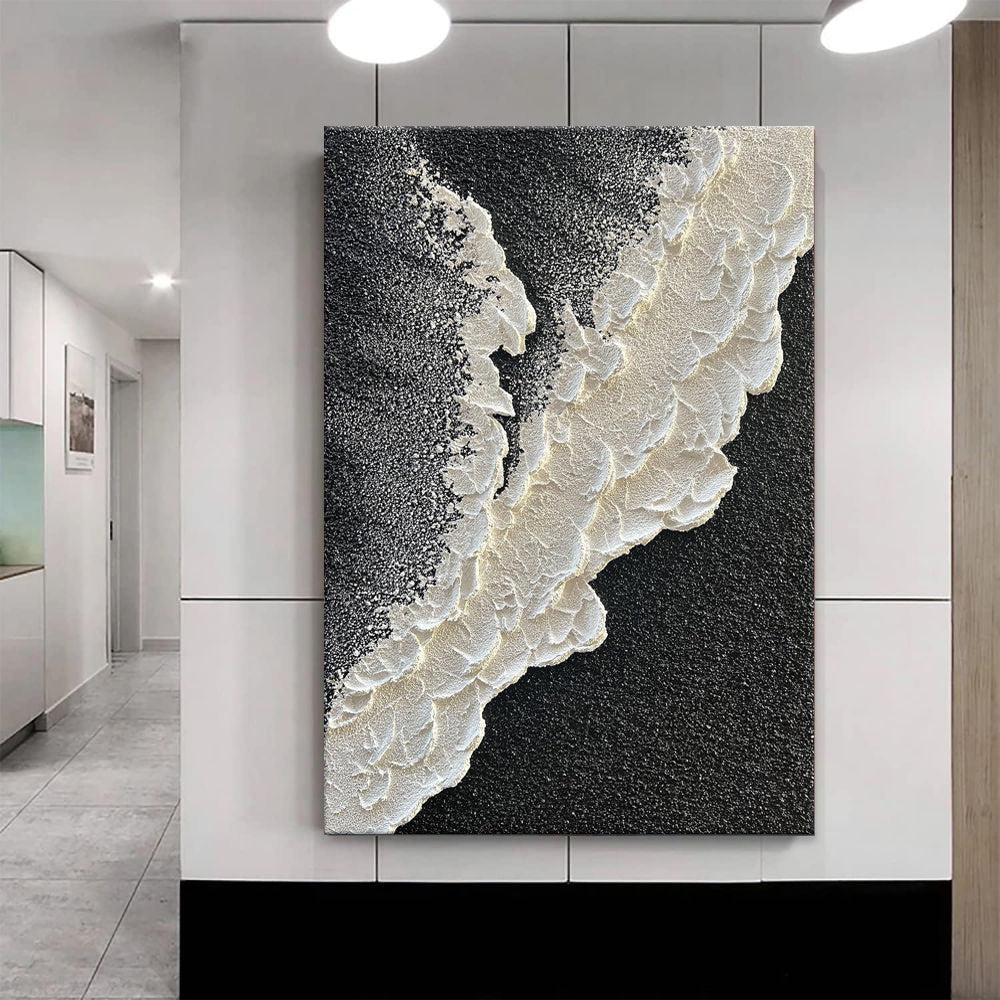 HKM-061971 Hand-Painted Black and White 3D Texture Abstract Landscape Oil Painting on Canvas for Living Room Decor