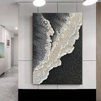 HKM-061971 Hand-Painted Black and White 3D Texture Abstract Landscape Oil Painting on Canvas for Living Room Decor