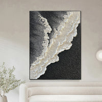 HKM-061971 Hand-Painted Black and White 3D Texture Abstract Landscape Oil Painting on Canvas for Living Room Decor