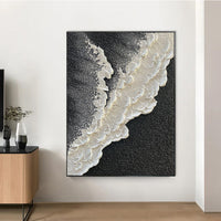 HKM-061971 Hand-Painted Black and White 3D Texture Abstract Landscape Oil Painting on Canvas for Living Room Decor