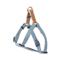 HKM-062227 Comfortable Cotton Dog Leash with Leather Strap – Light Blue and Beige, Soft for All Seasons