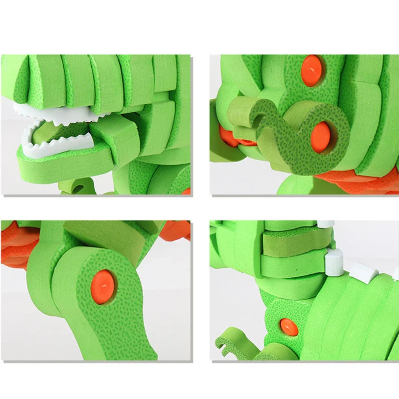 HKM-062611 3D DIY EVA Dinosaur Puzzle Blocks Set for Kids - 200 Pieces Educational Toy
