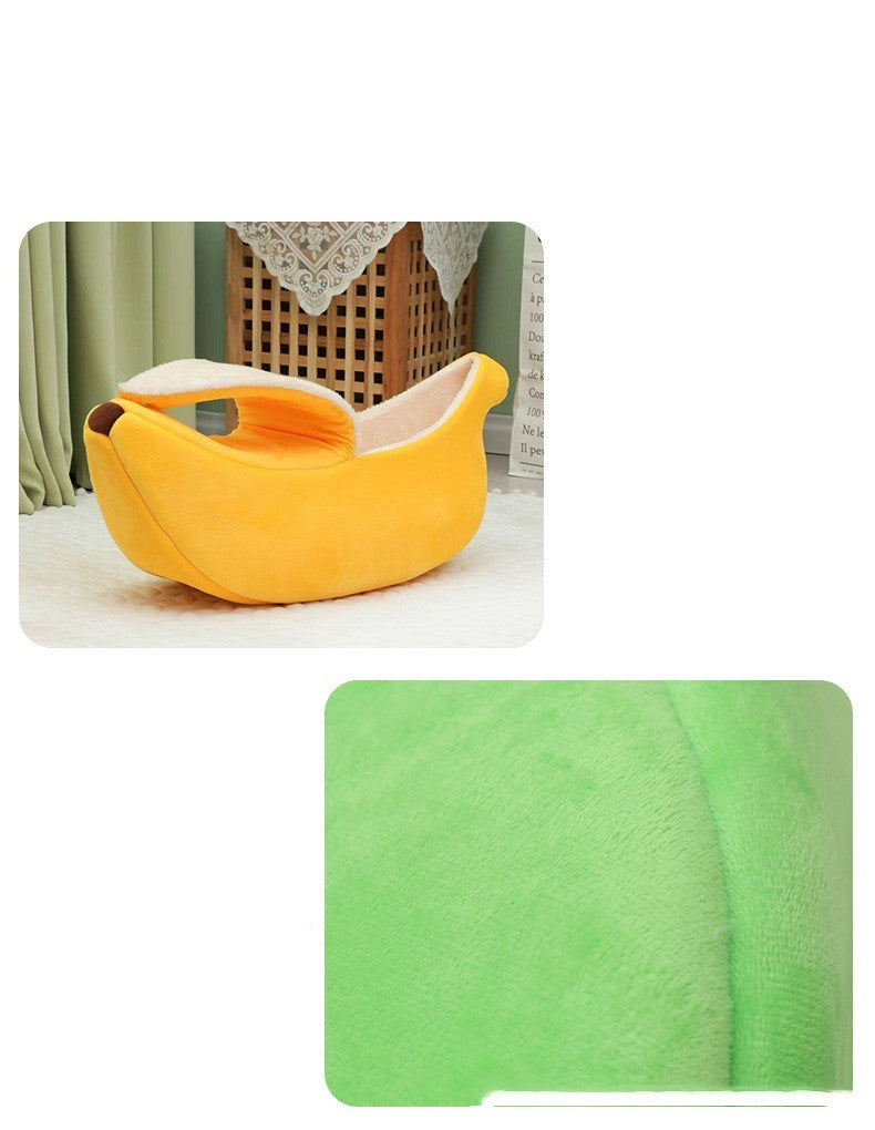 HKM-062675 Cozy Banana Pet Nest with Cover in Autumn Yellow and Green - Multiple Sizes Available