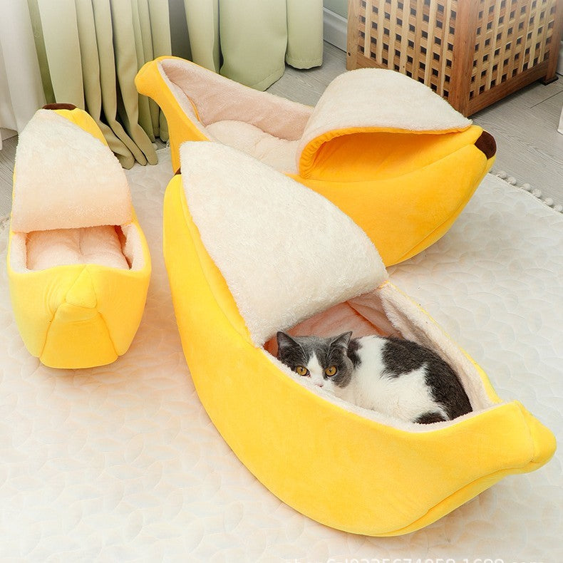 HKM-062675 Cozy Banana Pet Nest with Cover in Autumn Yellow and Green - Multiple Sizes Available