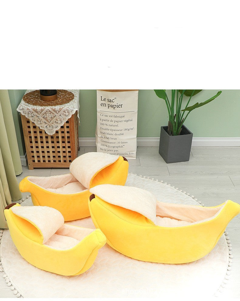 HKM-062675 Cozy Banana Pet Nest with Cover in Autumn Yellow and Green - Multiple Sizes Available