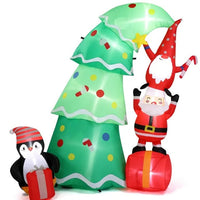 HKM-062803 6 FT Inflatable Christmas Decoration with Tree, Elf, and Santa Claus - Lighted Holiday Yard Decor