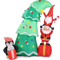 HKM-062803 6 FT Inflatable Christmas Decoration with Tree, Elf, and Santa Claus - Lighted Holiday Yard Decor