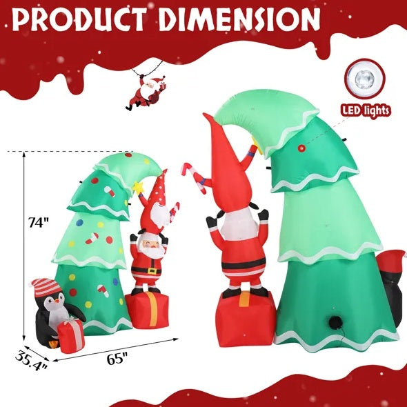 HKM-062803 6 FT Inflatable Christmas Decoration with Tree, Elf, and Santa Claus - Lighted Holiday Yard Decor