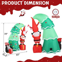 HKM-062803 6 FT Inflatable Christmas Decoration with Tree, Elf, and Santa Claus - Lighted Holiday Yard Decor