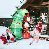 HKM-062803 6 FT Inflatable Christmas Decoration with Tree, Elf, and Santa Claus - Lighted Holiday Yard Decor
