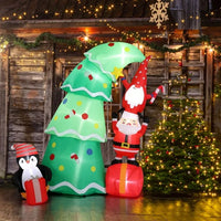 HKM-062803 6 FT Inflatable Christmas Decoration with Tree, Elf, and Santa Claus - Lighted Holiday Yard Decor