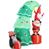 HKM-062803 6 FT Inflatable Christmas Decoration with Tree, Elf, and Santa Claus - Lighted Holiday Yard Decor