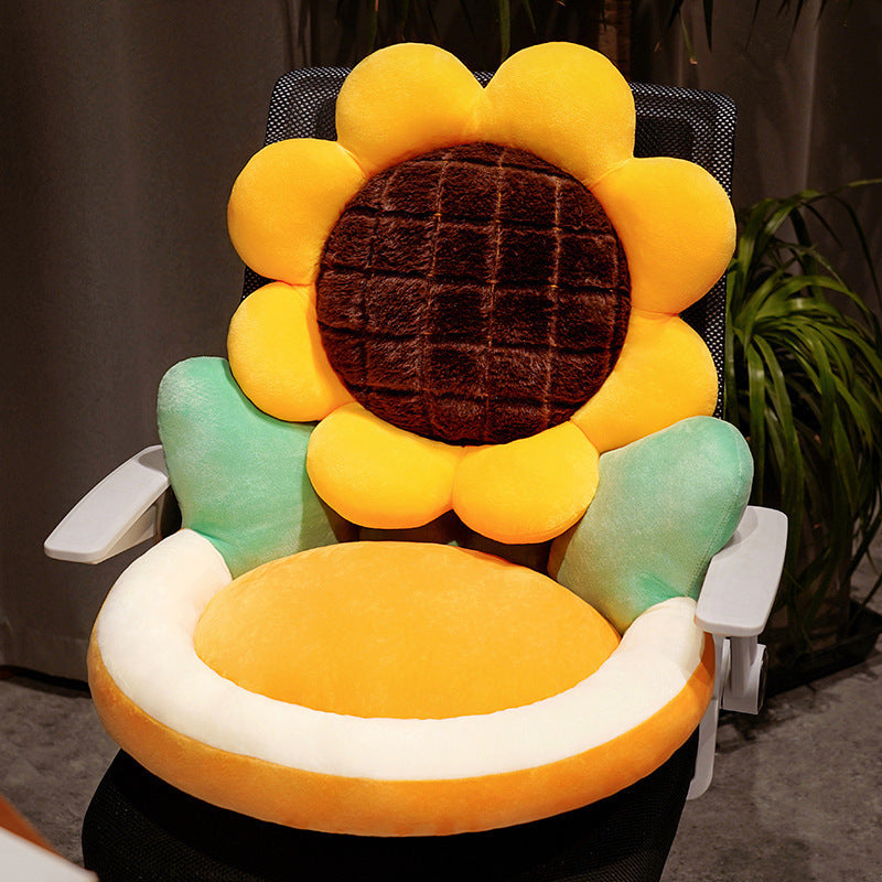 KTX-062931 Floral Pattern Half-pack Waist Support Plush Cushion, Available in Sunflower and Various Colors