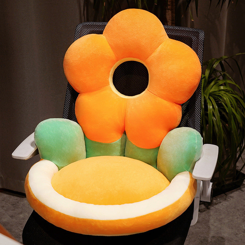 KTX-062931 Floral Pattern Half-pack Waist Support Plush Cushion, Available in Sunflower and Various Colors