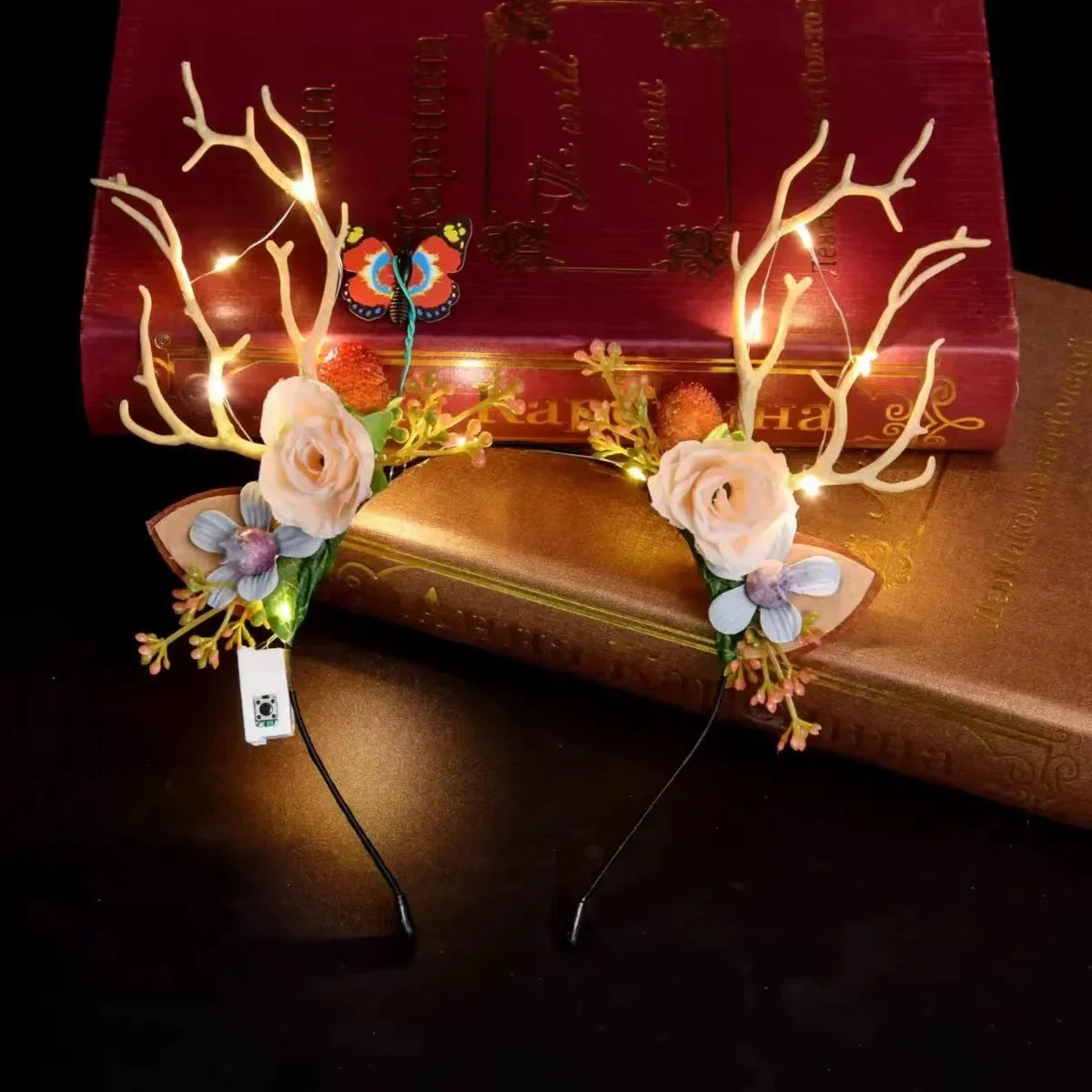 HKM-063187 Luminous Deer Antler Headband with Colorful LED Lights for Kids and Adults