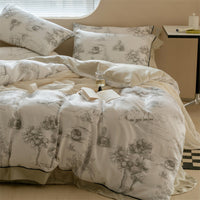 HKM-063187 Retro Pastoral Tencel Bed Set, Lyocell Fiber, Quilt Cover & Pillowcases, Available in Wilderness and Dry Rose