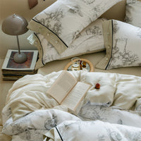 HKM-063187 Retro Pastoral Tencel Bed Set, Lyocell Fiber, Quilt Cover & Pillowcases, Available in Wilderness and Dry Rose