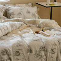 HKM-063187 Retro Pastoral Tencel Bed Set, Lyocell Fiber, Quilt Cover & Pillowcases, Available in Wilderness and Dry Rose