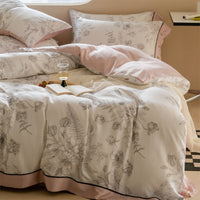 HKM-063187 Retro Pastoral Tencel Bed Set, Lyocell Fiber, Quilt Cover & Pillowcases, Available in Wilderness and Dry Rose