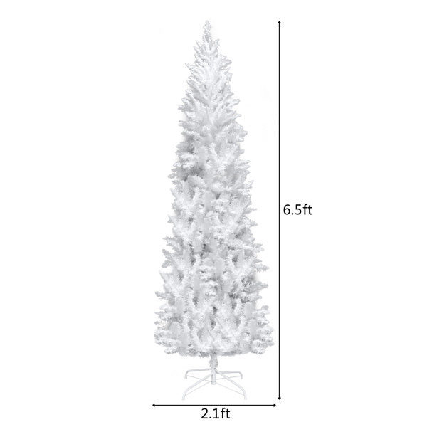 HKM-063315 6.5ft White Christmas Tree with 250 Warm Lights, 719 Branches, Easy Assembly, PVC Material